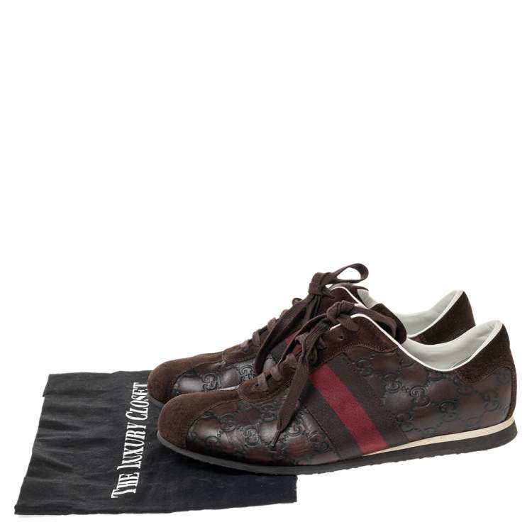 Pre Owned Gucci Brown Guccissima Leather And Suede Web Detail Sneakers Size 41