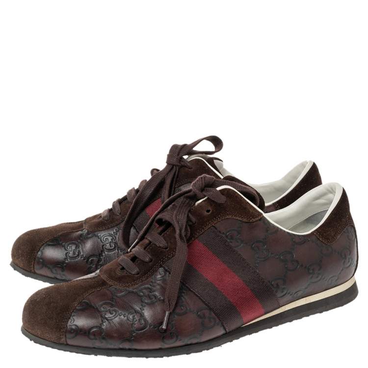 Pre Owned Gucci Brown Guccissima Leather And Suede Web Detail Sneakers Size 41