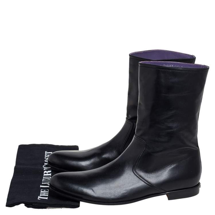 Pre Owned Gucci Black Leather Chelsea Ankle Boots Size 41.5