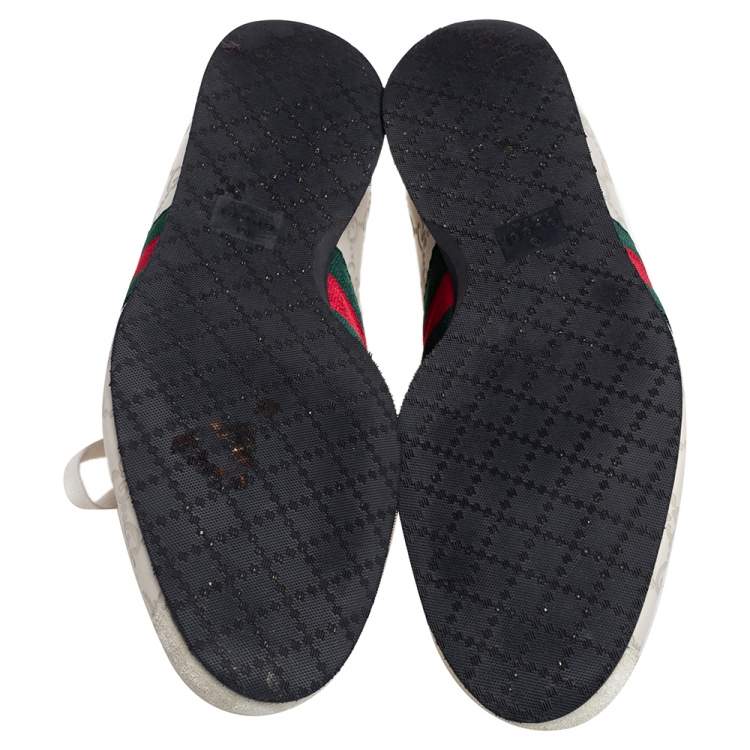 Pre Owned Gucci Off White Guccissima Leather and Suede Web Low Top  Sneakers Size 40