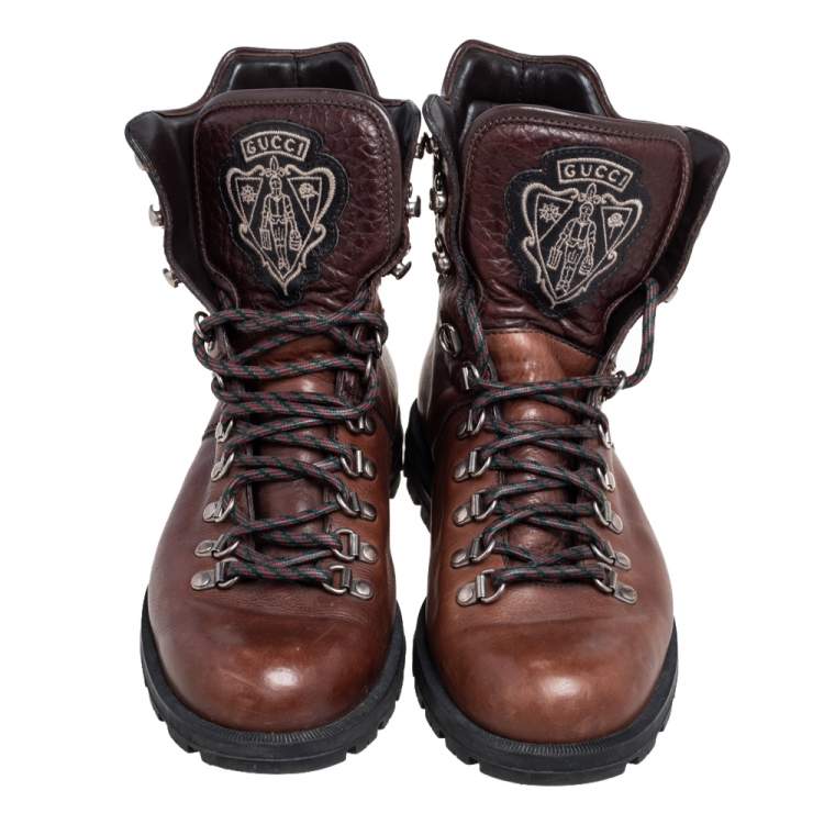 Pre Owned Gucci Brown Leather Hysteria Combat Boots Size 41