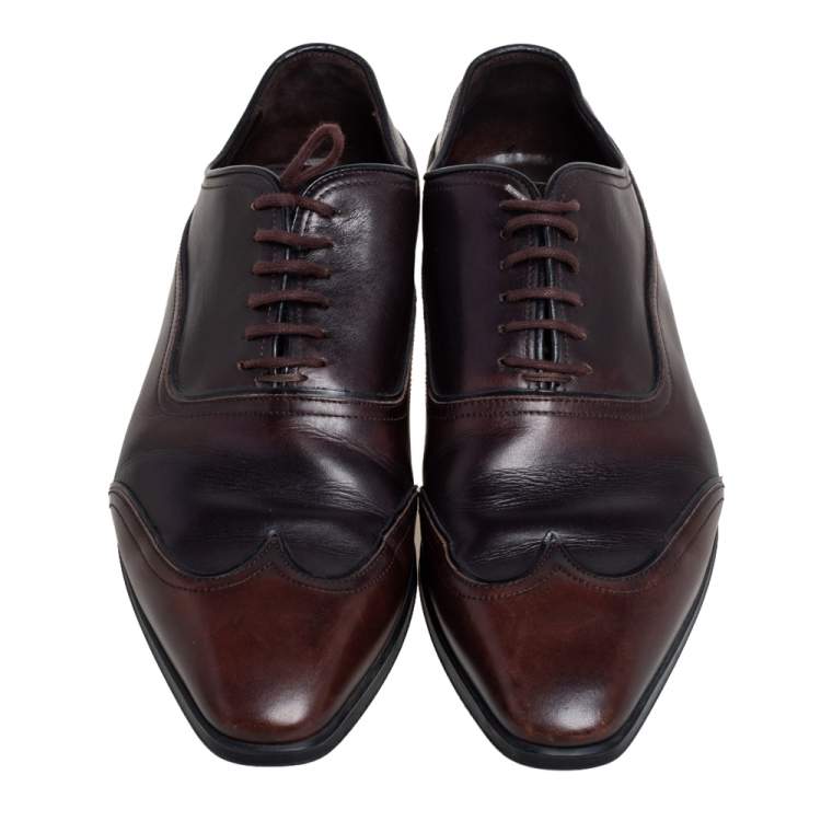 Pre Owned Gucci Ombre Brown Leather Oxford Size 41