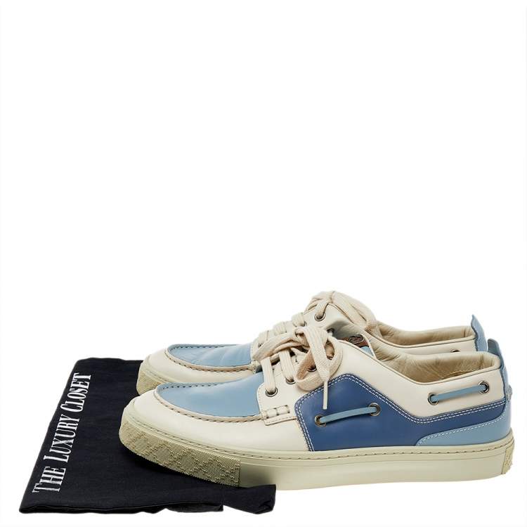 Pre Owned Gucci White/Blue Leather Low Top Sneakers Size 42.5