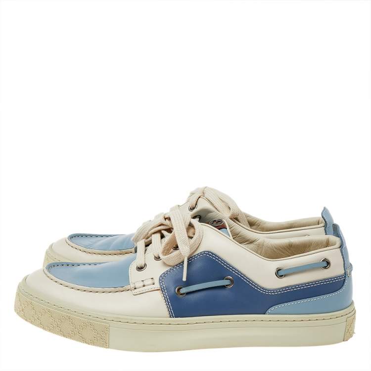 Pre Owned Gucci White/Blue Leather Low Top Sneakers Size 42.5