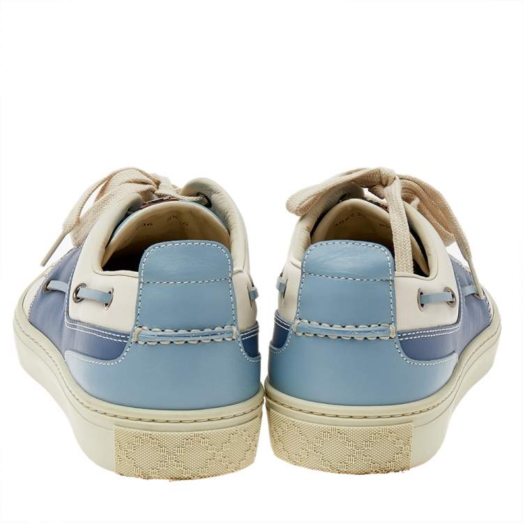 Pre Owned Gucci White/Blue Leather Low Top Sneakers Size 42.5