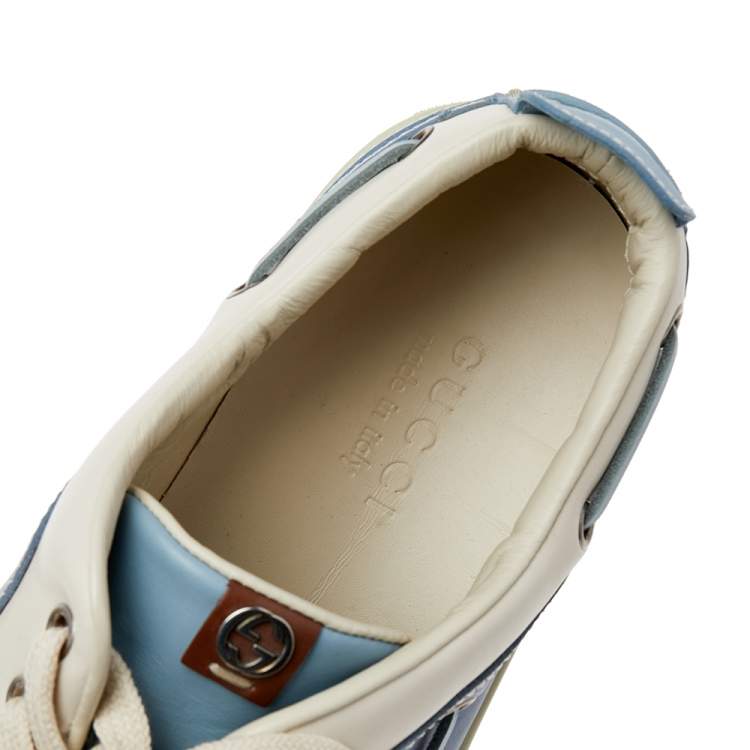 Pre Owned Gucci White/Blue Leather Low Top Sneakers Size 42.5