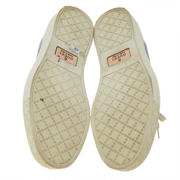 Pre Owned Gucci White/Blue Leather Low Top Sneakers Size 42.5