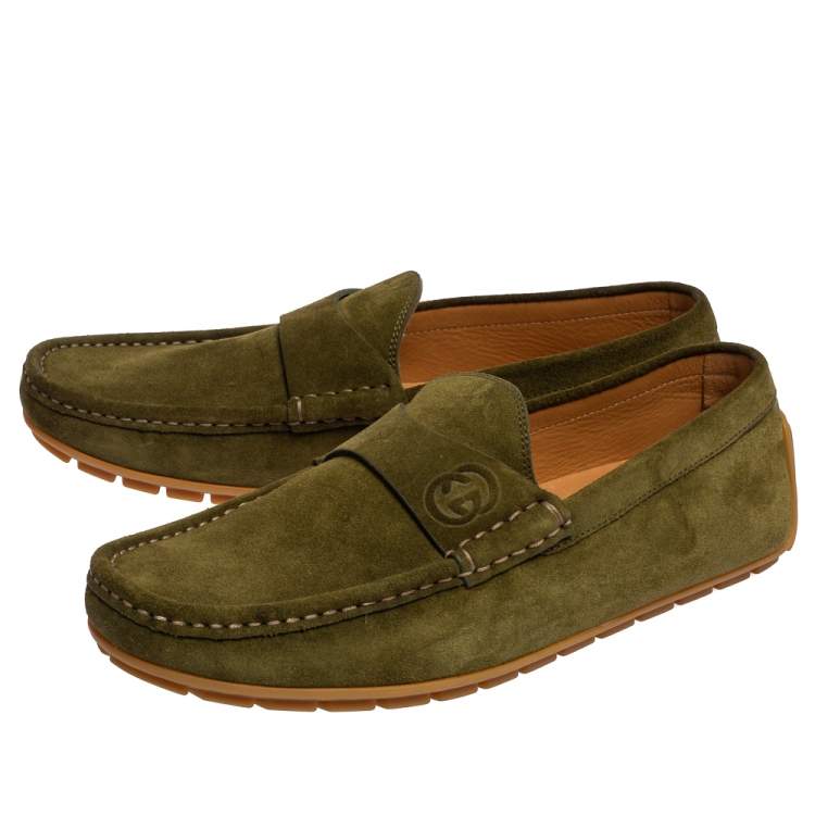 Pre Owned Gucci Green Suede Slip On Loafers Size 41