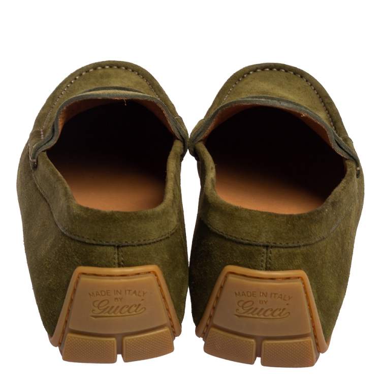 Pre Owned Gucci Green Suede Slip On Loafers Size 41