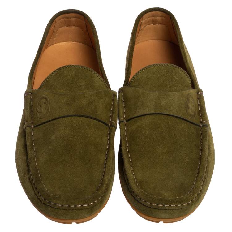 Pre Owned Gucci Green Suede Slip On Loafers Size 41