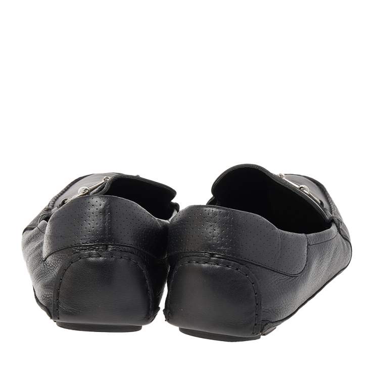 Pre Owned Gucci Black Leather Horsebit Slip On Loafers Size 46.5