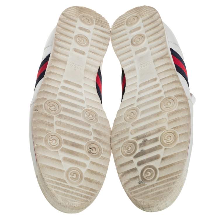 Pre Owned Gucci White Microguccissima Leather Web Detail Lace Up Sneakers Size 46