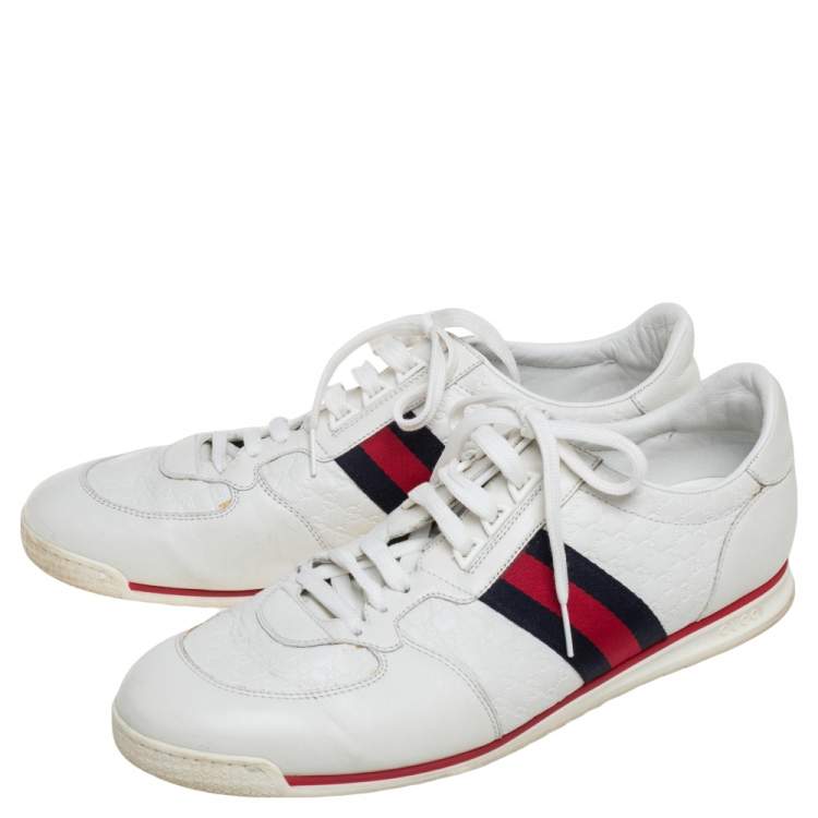 Pre Owned Gucci White Microguccissima Leather Web Detail Lace Up Sneakers Size 46