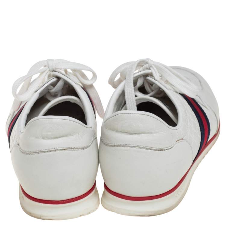 Pre Owned Gucci White Microguccissima Leather Web Detail Lace Up Sneakers Size 46