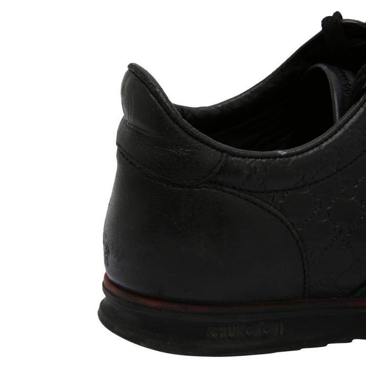 Pre Owned Gucci Black Leather Web Accent Sneakers Size UK 7 / EU 40