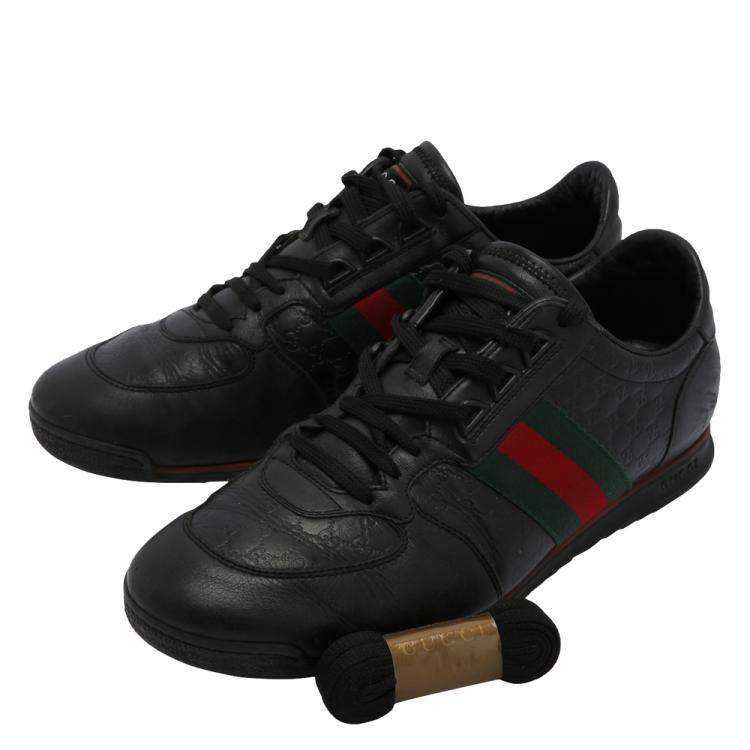 Pre Owned Gucci Black Leather Web Accent Sneakers Size UK 7 / EU 40
