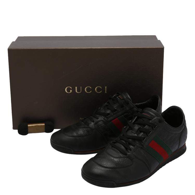 Pre Owned Gucci Black Leather Web Accent Sneakers Size UK 7 / EU 40