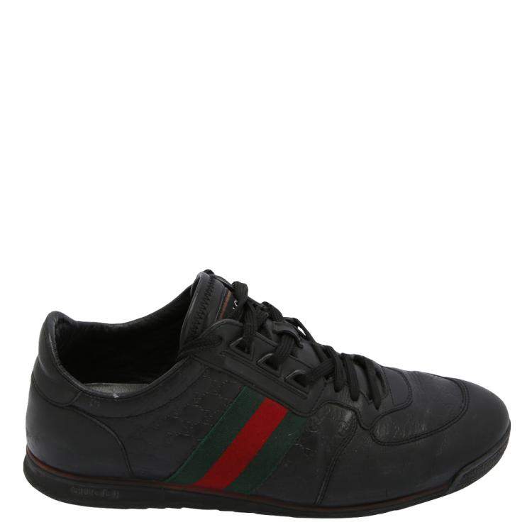 Pre Owned Gucci Black Leather Web Accent Sneakers Size UK 7 / EU 40