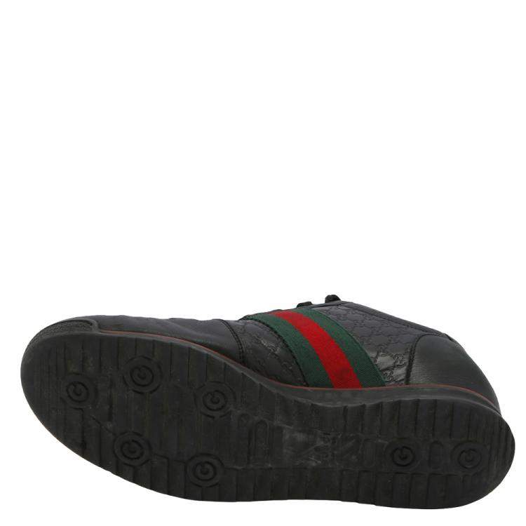 Pre Owned Gucci Black Leather Web Accent Sneakers Size UK 7 / EU 40