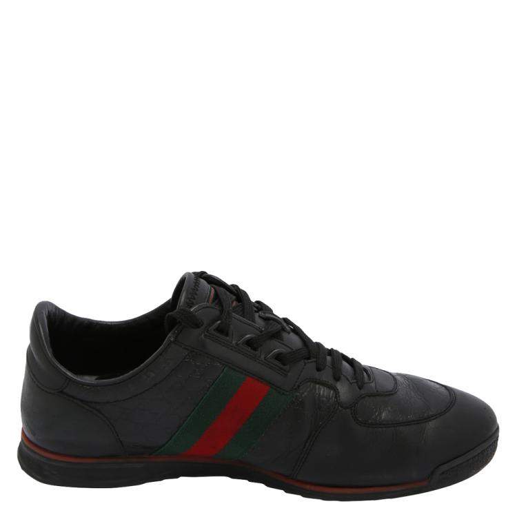 Pre Owned Gucci Black Leather Web Accent Sneakers Size UK 7 / EU 40