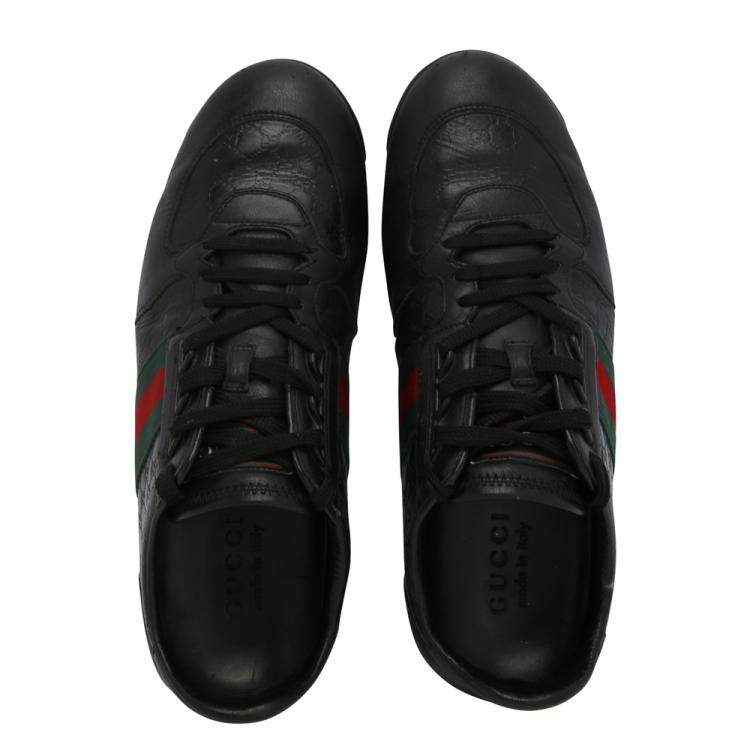 Pre Owned Gucci Black Leather Web Accent Sneakers Size UK 7 / EU 40