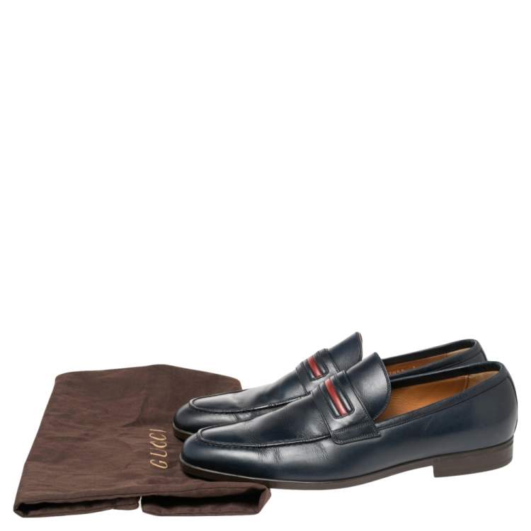 Pre Owned Gucci Blue Leather Signature Web Loafers Size 41