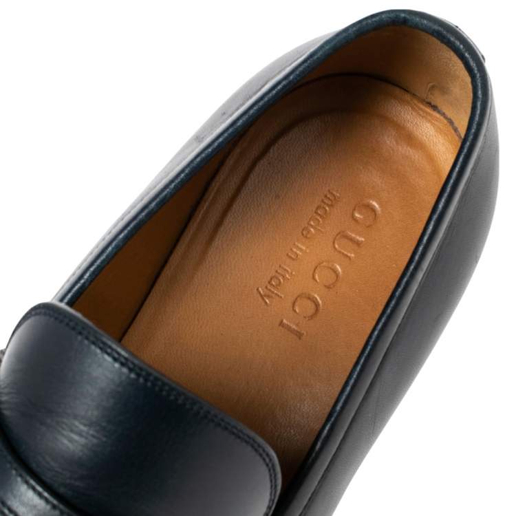 Pre Owned Gucci Blue Leather Signature Web Loafers Size 41