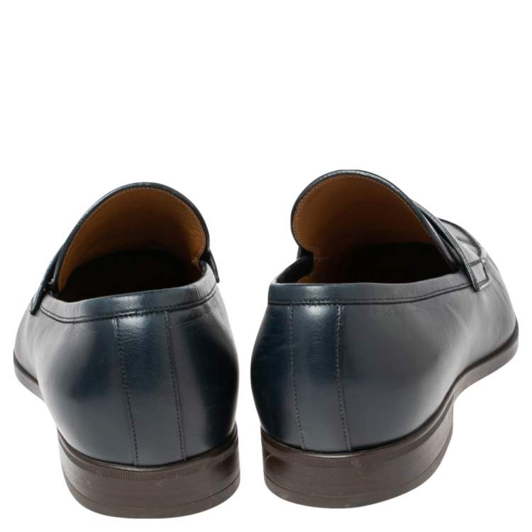 Pre Owned Gucci Blue Leather Signature Web Loafers Size 41