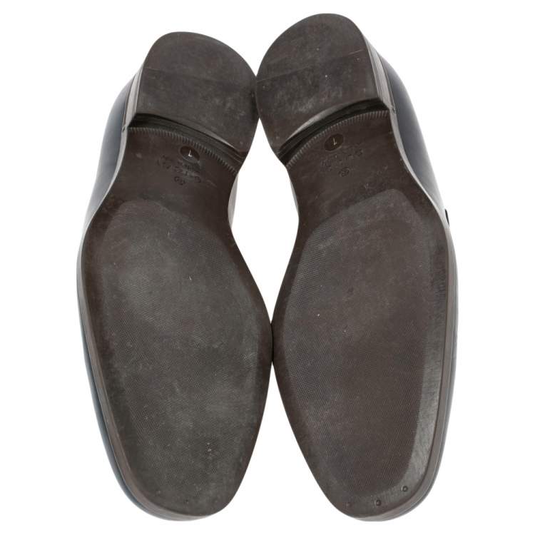 Pre Owned Gucci Blue Leather Signature Web Loafers Size 41