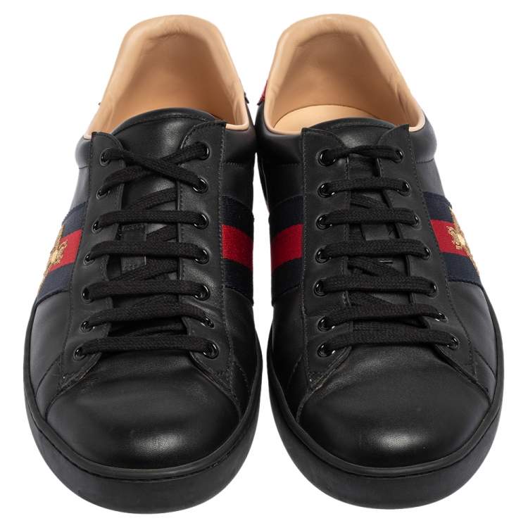 Pre Owned Gucci Black Leather Ace Low Top  Sneakers Size 46