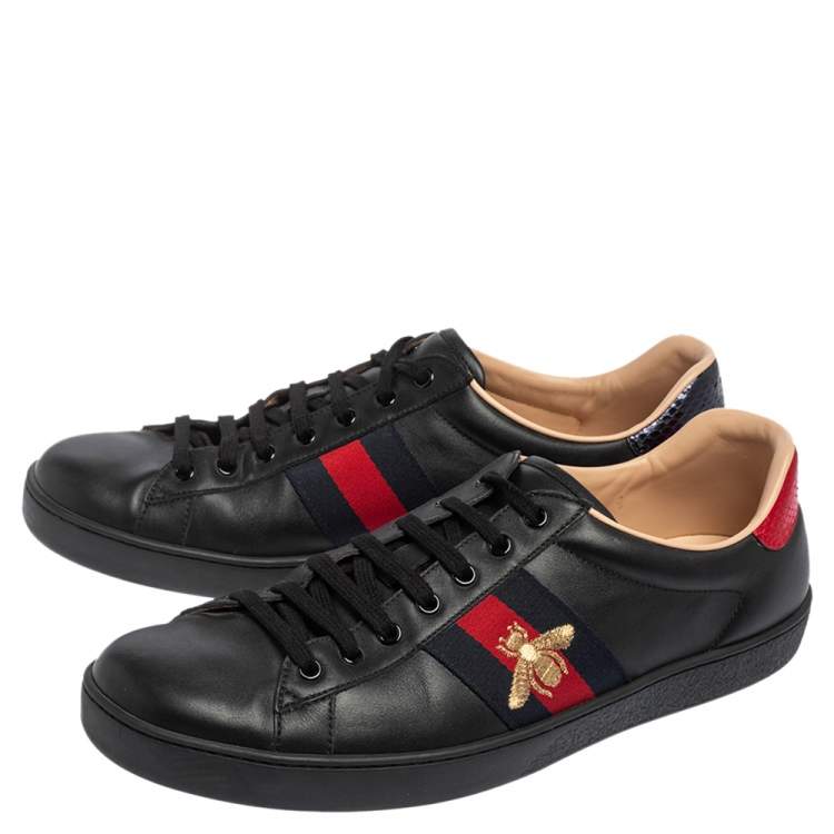 Pre Owned Gucci Black Leather Ace Low Top  Sneakers Size 46