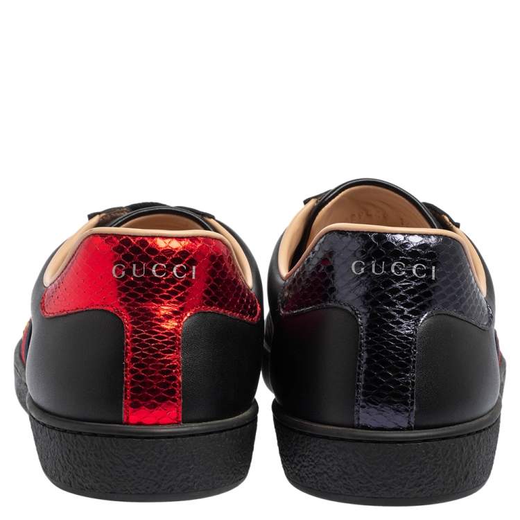 Pre Owned Gucci Black Leather Ace Low Top  Sneakers Size 46