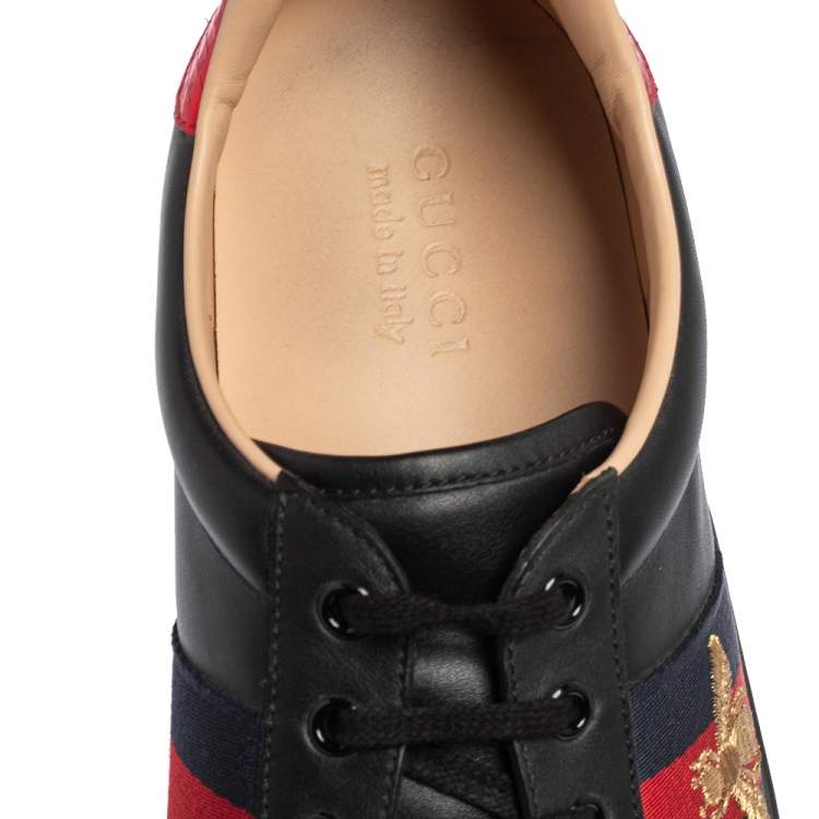 Pre Owned Gucci Black Leather Ace Low Top  Sneakers Size 46