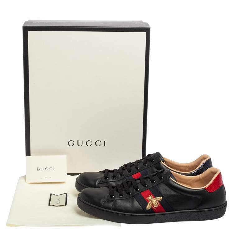 Pre Owned Gucci Black Leather Ace Low Top  Sneakers Size 46
