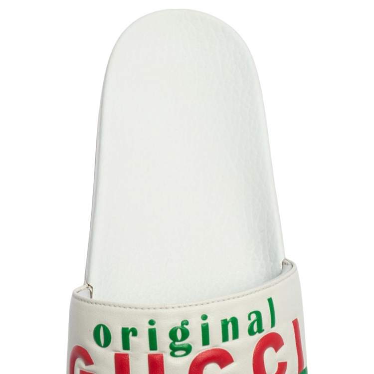 Pre Owned Gucci White Leather Original Slides Size 43