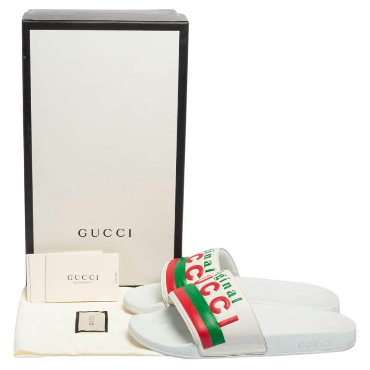 Pre Owned Gucci White Leather Original Slides Size 43