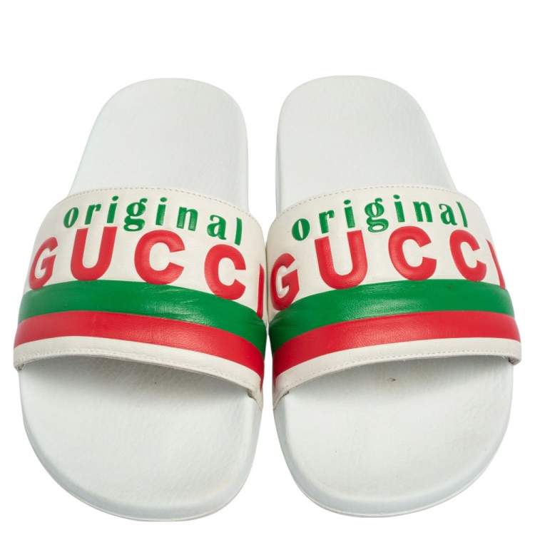 Pre Owned Gucci White Leather Original Slides Size 43