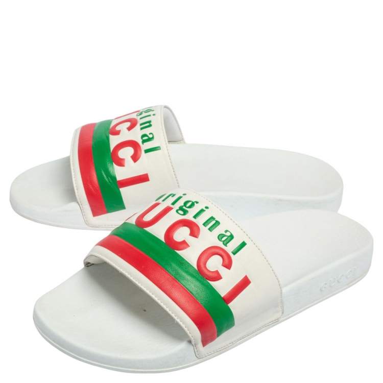 Pre Owned Gucci White Leather Original Slides Size 43