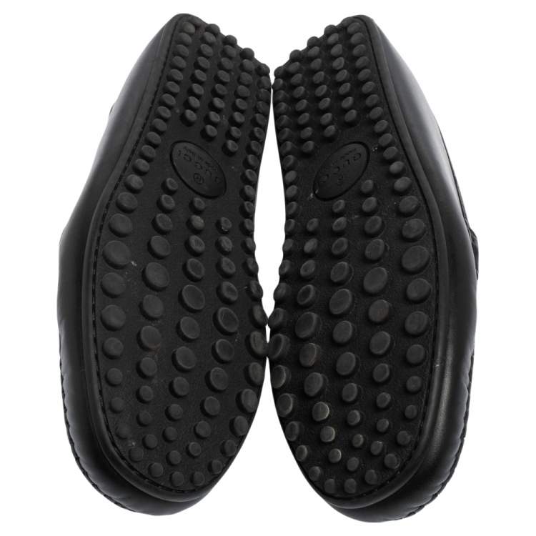 Pre Owned Gucci Black Guccissima Leather Slip on Loafers Size 42.5