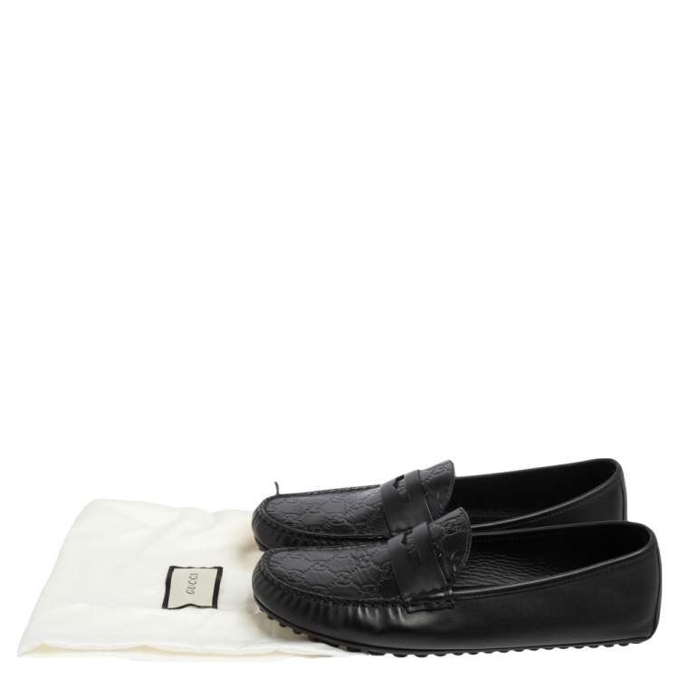 Pre Owned Gucci Black Guccissima Leather Slip on Loafers Size 42.5
