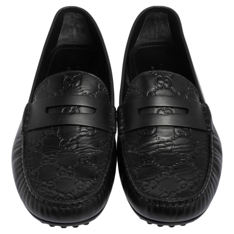 Pre Owned Gucci Black Guccissima Leather Slip on Loafers Size 42.5