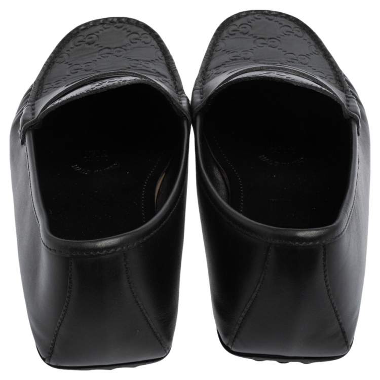 Pre Owned Gucci Black Guccissima Leather Slip on Loafers Size 42.5