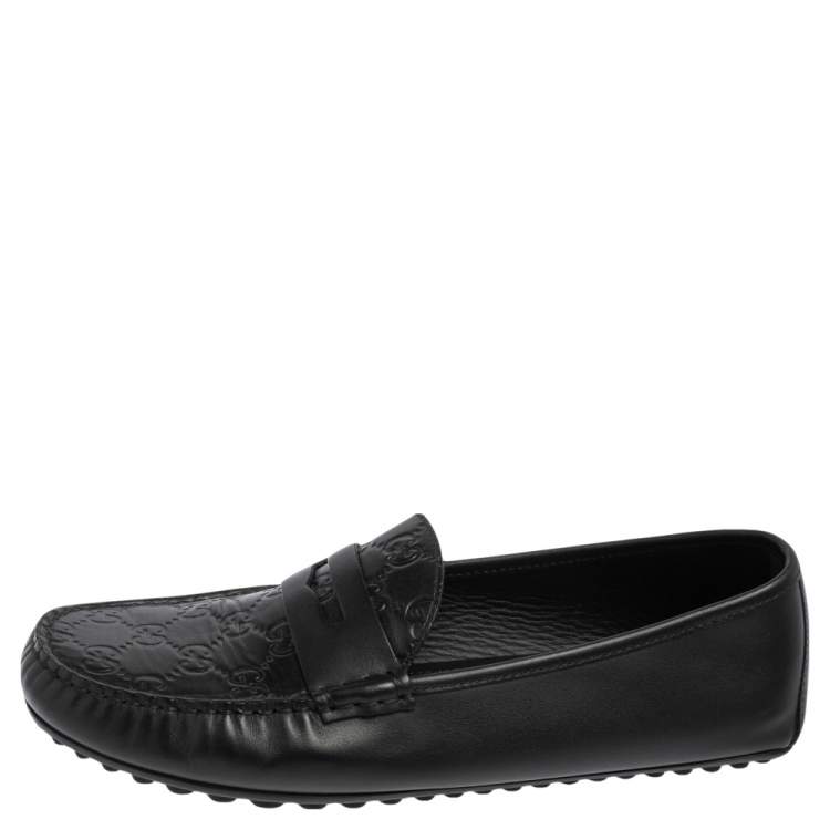 Pre Owned Gucci Black Guccissima Leather Slip on Loafers Size 42.5