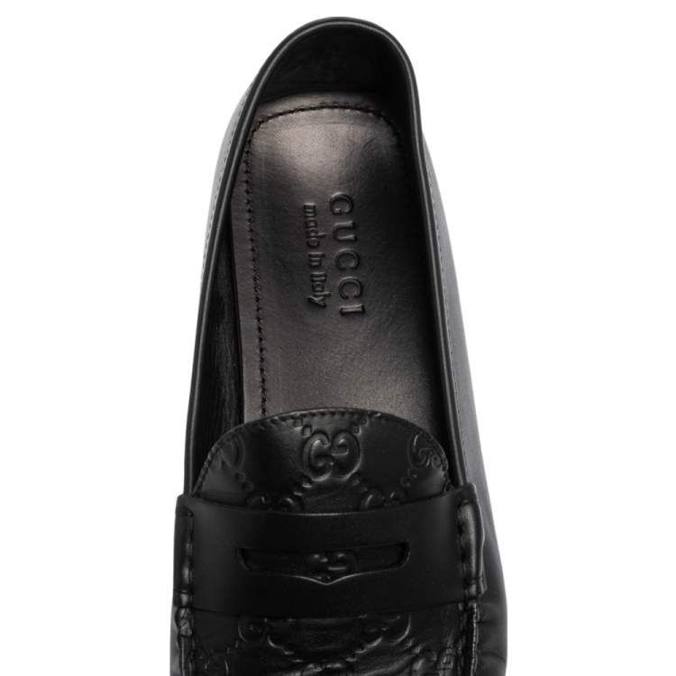Pre Owned Gucci Black Guccissima Leather Slip on Loafers Size 42.5