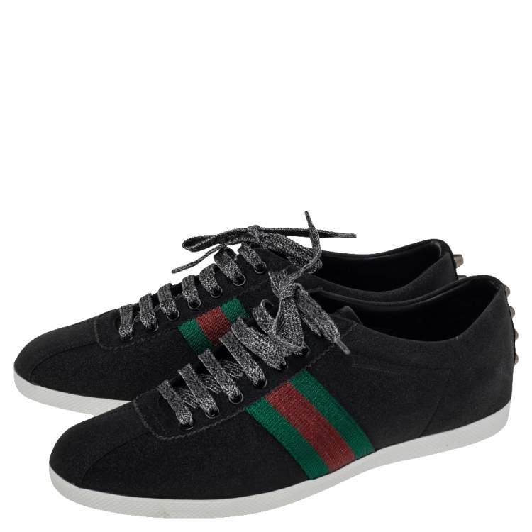 Pre Owned Gucci Black Glitter Bambi Web Detail Low Top Sneakers Size 42
