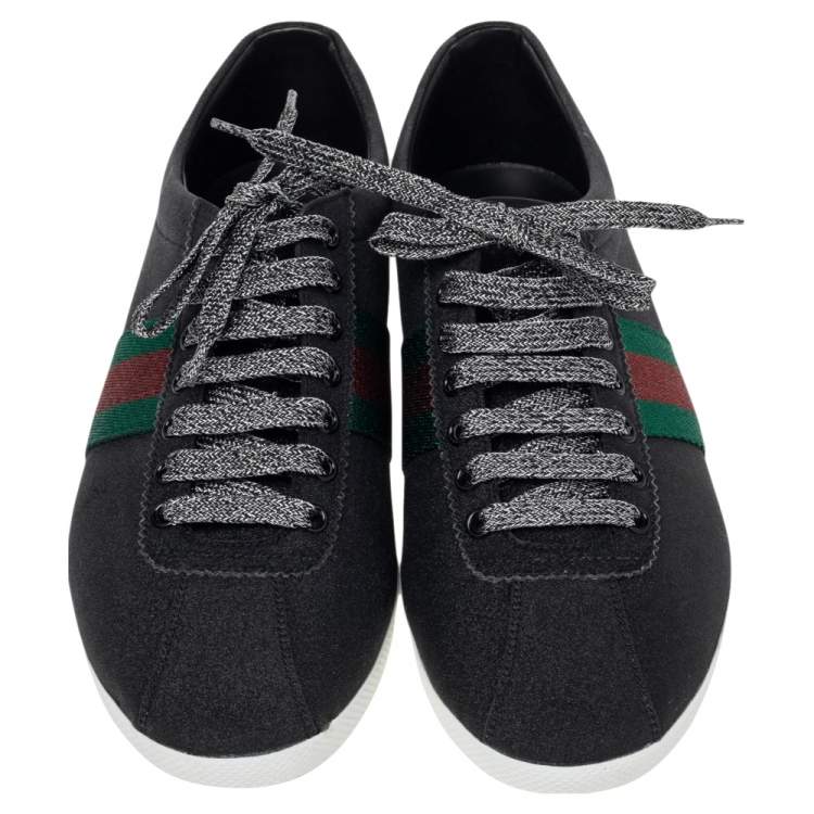 Pre Owned Gucci Black Glitter Bambi Web Detail Low Top Sneakers Size 42
