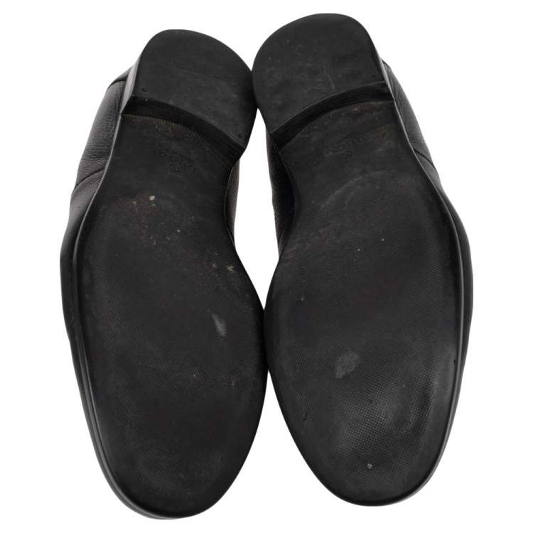 Pre Owned Gucci Black Leather Web Interlocking GG Horsebit Detail Loafers Size 44