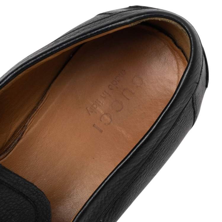 Pre Owned Gucci Black Leather Web Interlocking GG Horsebit Detail Loafers Size 44