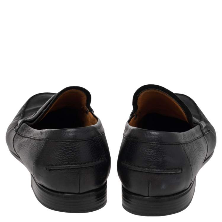 Pre Owned Gucci Black Leather Web Interlocking GG Horsebit Detail Loafers Size 44