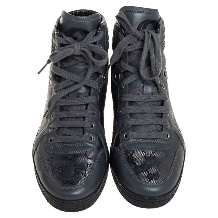 Pre Owned Gucci Grey GG Imprime Canvas Coda High Top Sneakers Size 42.5 